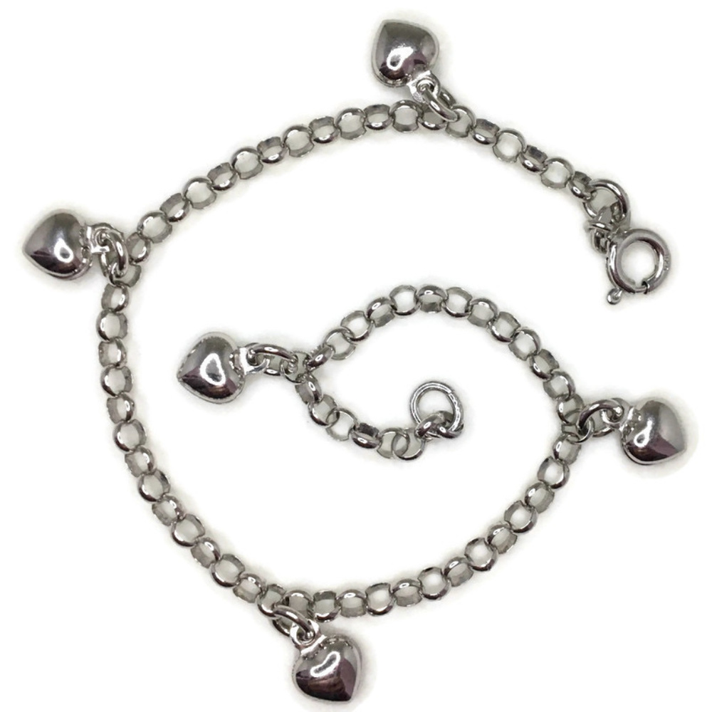 Charm Bracelet plain heart white gold on silver